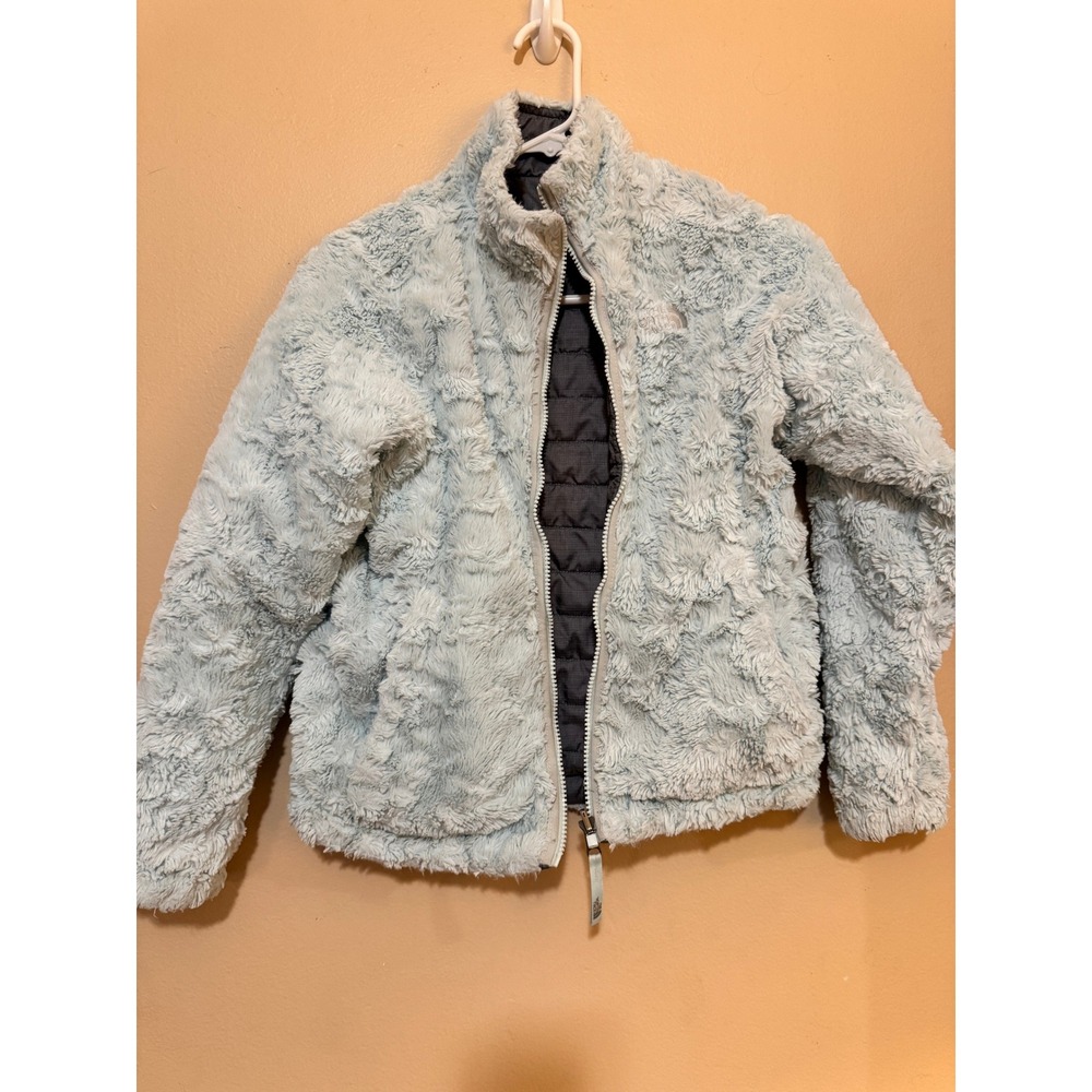 The North Face Girls Reversible Mossbud Swirl Jacket Grey Blue Size M 10/12 - Picture 2 of 15